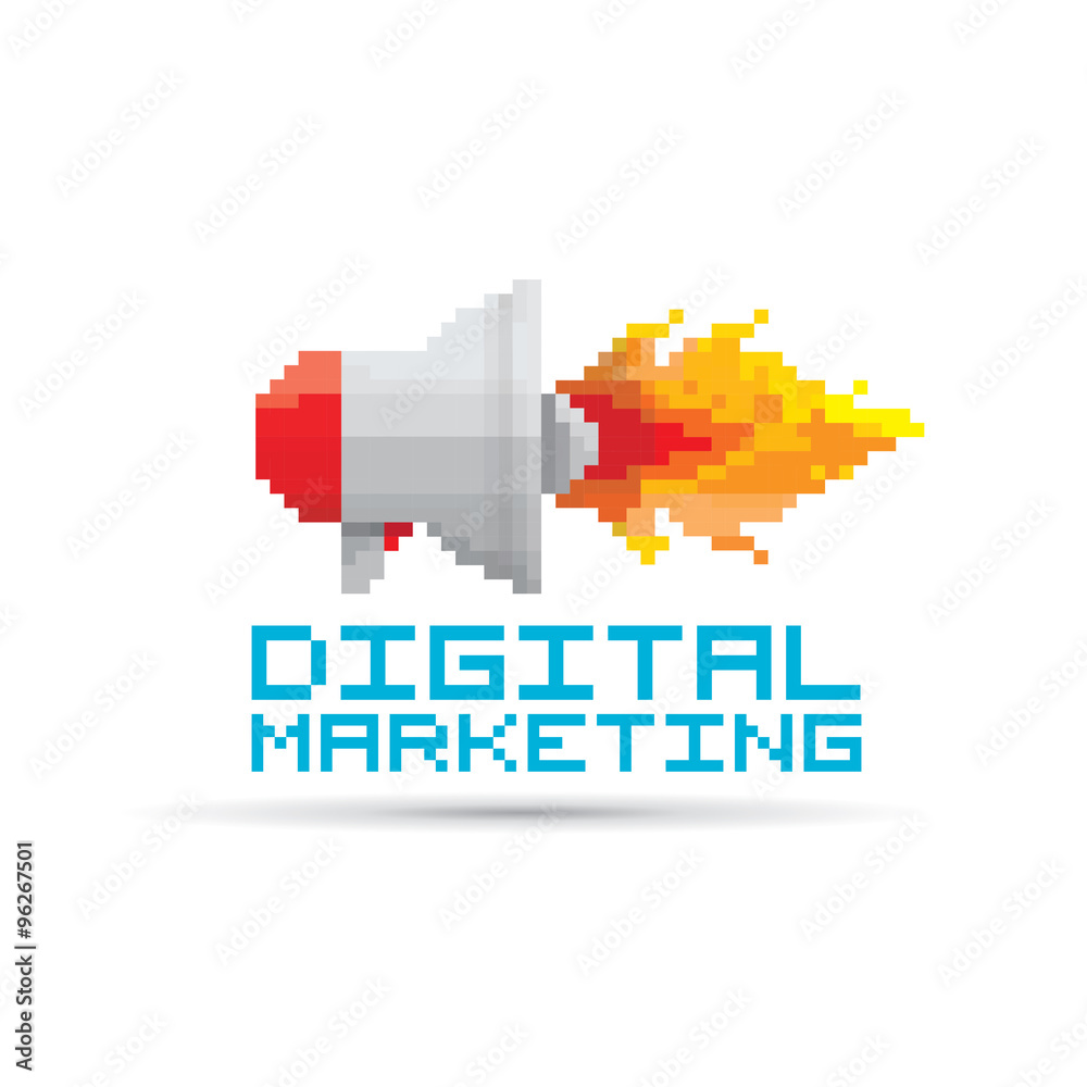Fototapeta premium vector flat pixel art megaphone icon . 