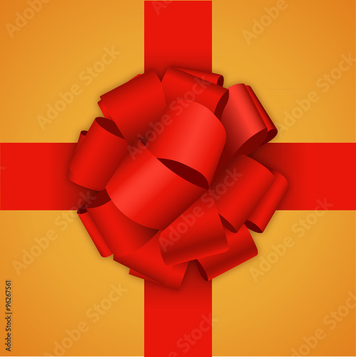 Vector modern red bow on orange background