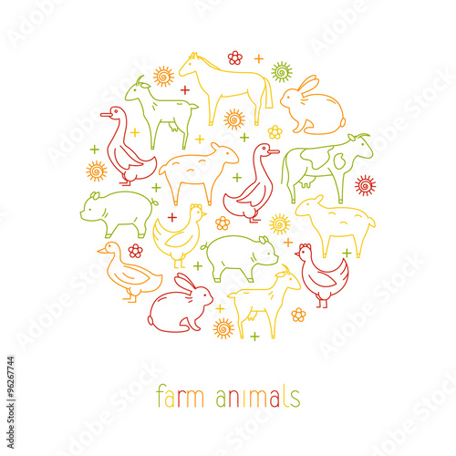 Icons of farm animals arranged in a circle