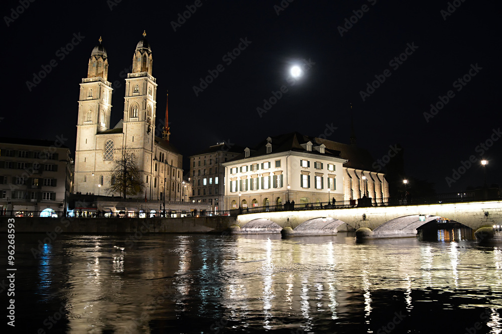 Zurich, Grossmunster and the Moon