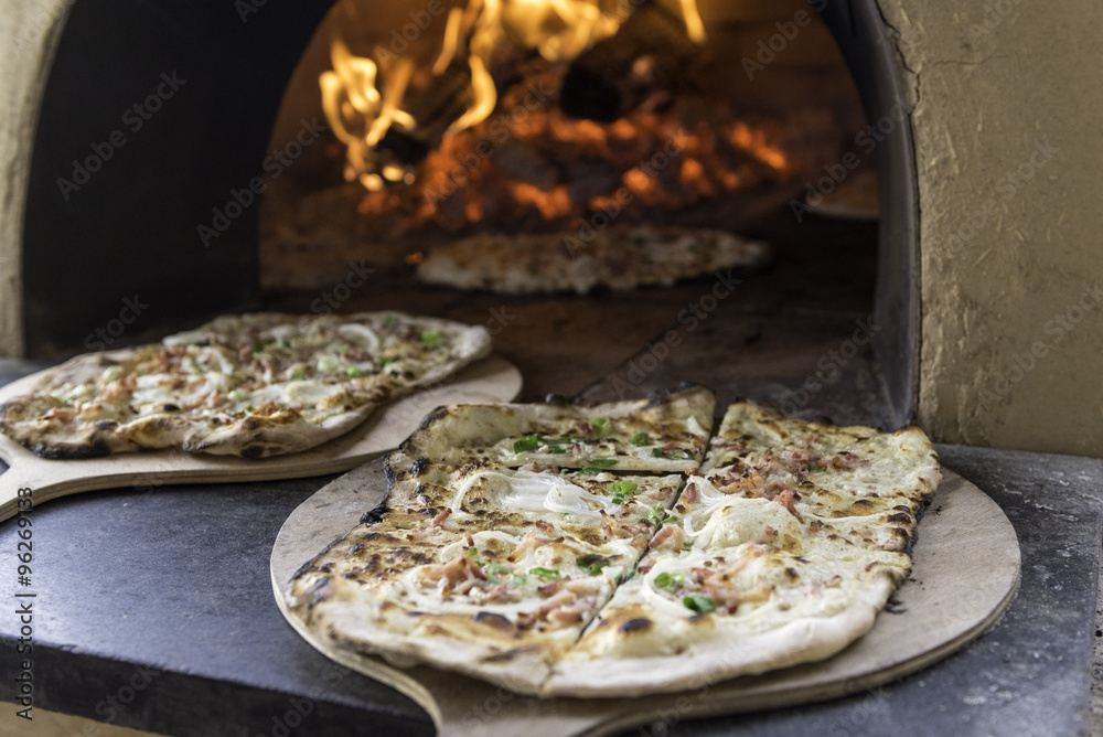 Fresh Baked Alsatian Tarte Flambee ( Flame Cake, Flammkuchen )