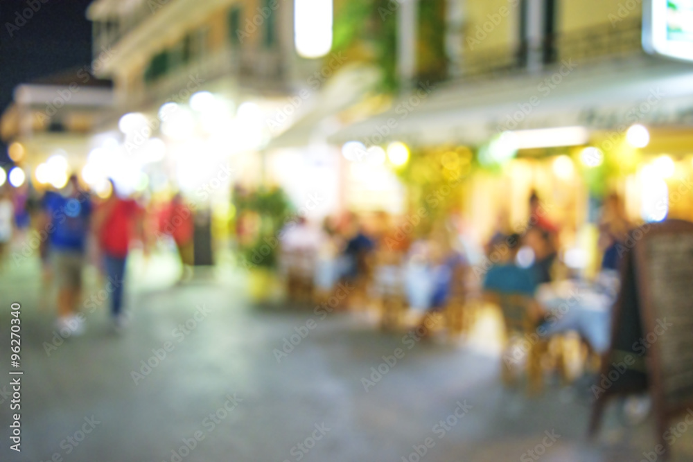 abstract blurred restaurant or coffee shop on shopping street ba