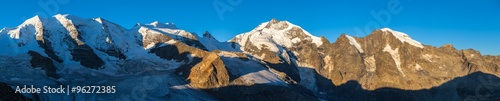 Fotografie Panorama view of Bernina massiv in morning sunshine