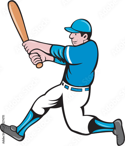 Baseball Player Batter Swinging Bat Isolated Cartoon