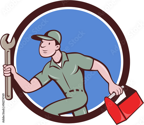 Mechanic Spanner Toolbox Running Circle Cartoon