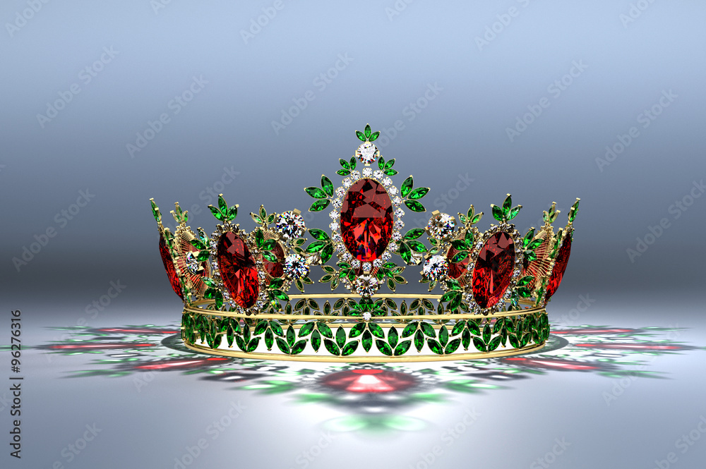 Jeweled Tiara A very jeweled almost Christmas tiara, the gems cast  reflections on the ground. 3d render, model by the artist. Illustration  Stock | Adobe Stock