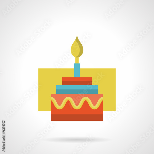 Festive cake with candle flat color vector icon