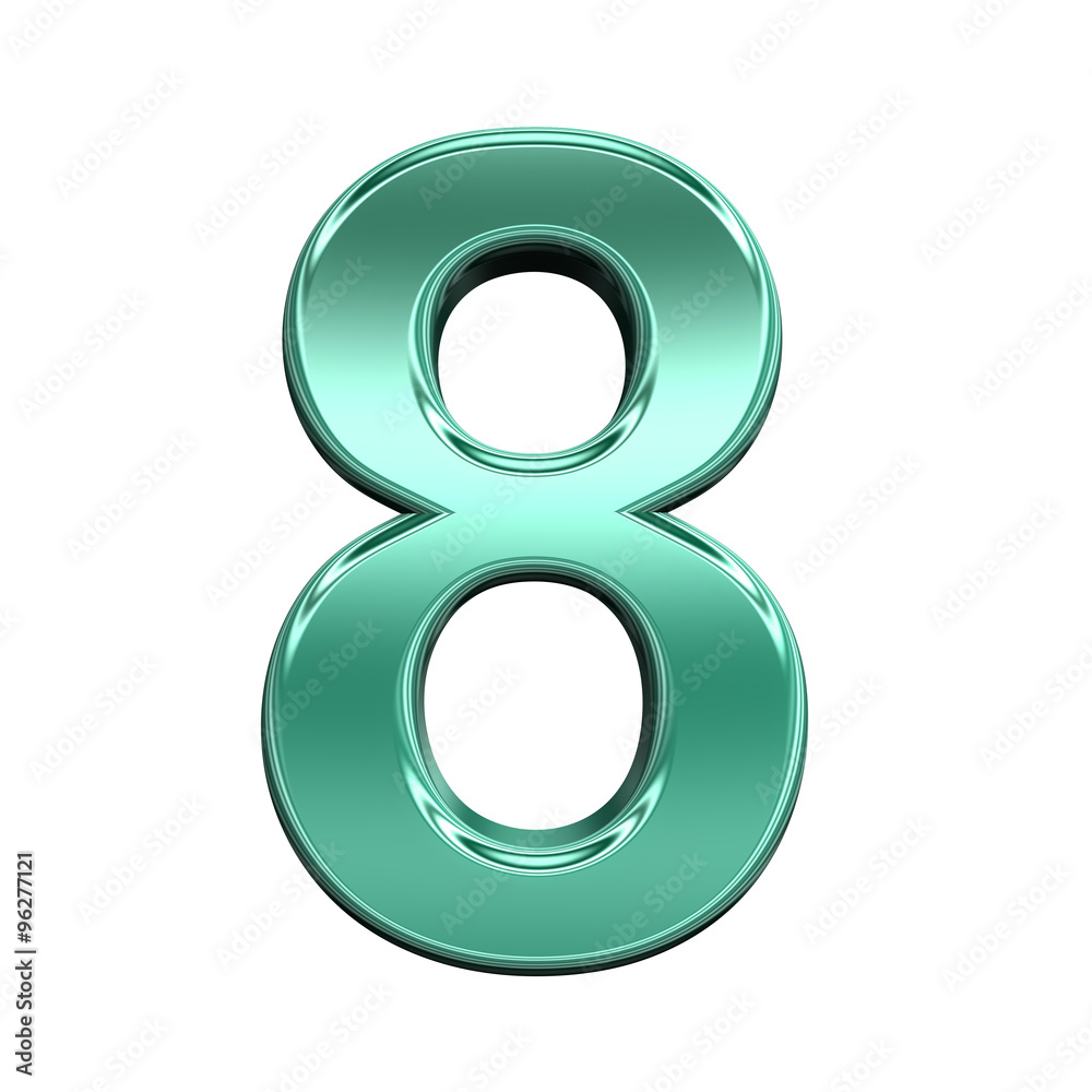 One digit from shiny turquoise alphabet set, isolated on white. Computer generated 3D photo rendering. One digit from shiny turquoise alphabet set, isolated on white. Computer generated 3D photo rendering.