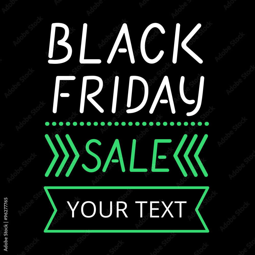 Black friday sale glowing text line vector poster