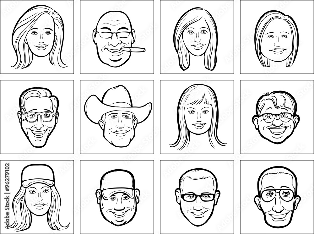 outline vector illustration of diverse business people faces outline vector illustration of diverse business people faces
