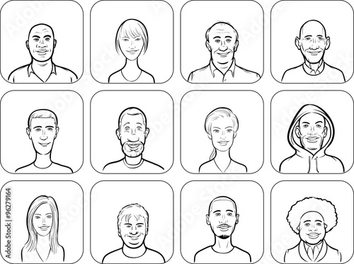 outline vector illustration of diverse business people