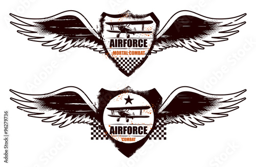 army air force stencil shield with wings and plane
