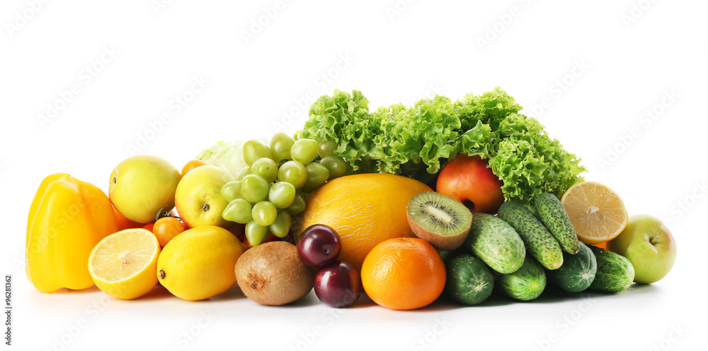 Fresh vegetables and fruits isolated on white Fresh vegetables and fruits isolated on white