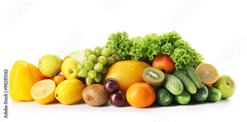 Fresh vegetables and fruits  isolated on white