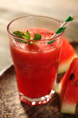 Wallpaper Mural Glass of watermelon juice on wooden table, closeup Torontodigital.ca