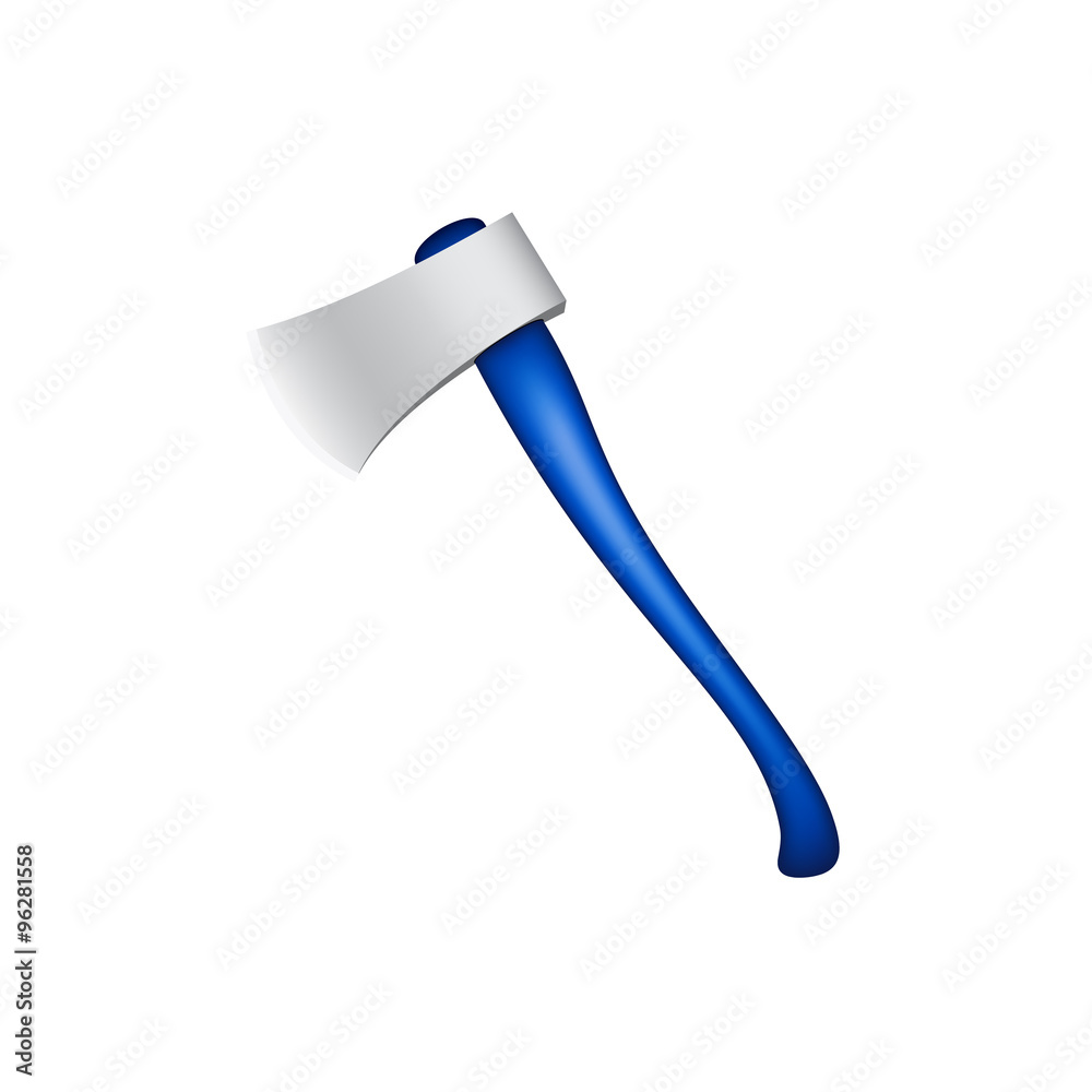Old axe with wooden handle in blue design Old axe with wooden handle in blue design