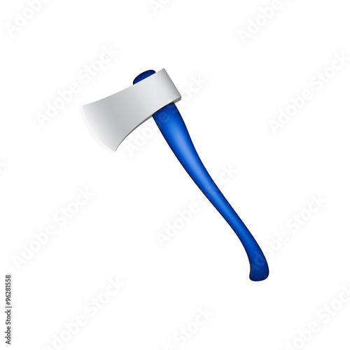 Old axe with wooden handle in blue design 