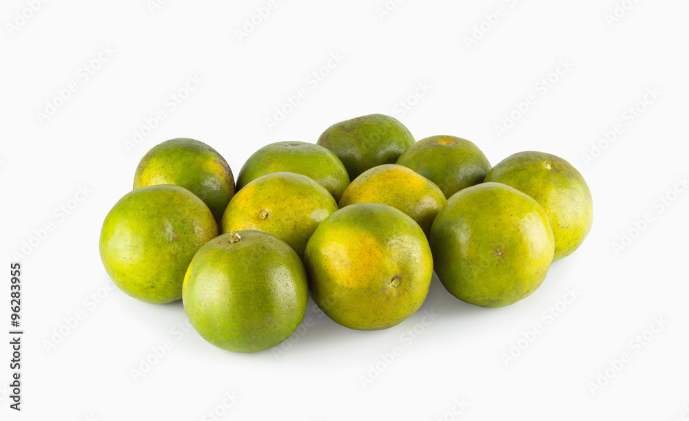 Green tangerines, isolated on white background Green tangerines, isolated on white background