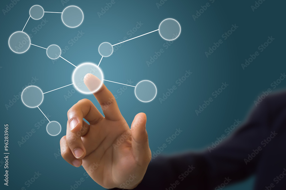Hand business man pushing on a touch button empty Hand business man pushing on a touch button empty