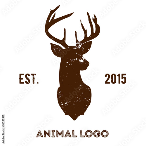 Hipster logotype with brown head of deer.