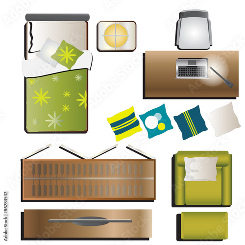 Bedroom top view set 5 for interior, vector illustration