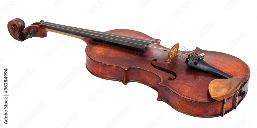 Fototapeta premium full size violin with wooden chinrest isolated