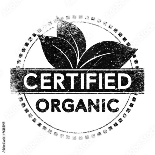 Realistic organic certified label, black silhouette over white for mask use