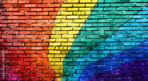 Canvas Print Rainbow painted brick wall.