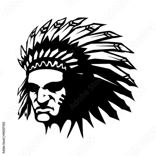 Native American Indian chief with feather headdress vector icon