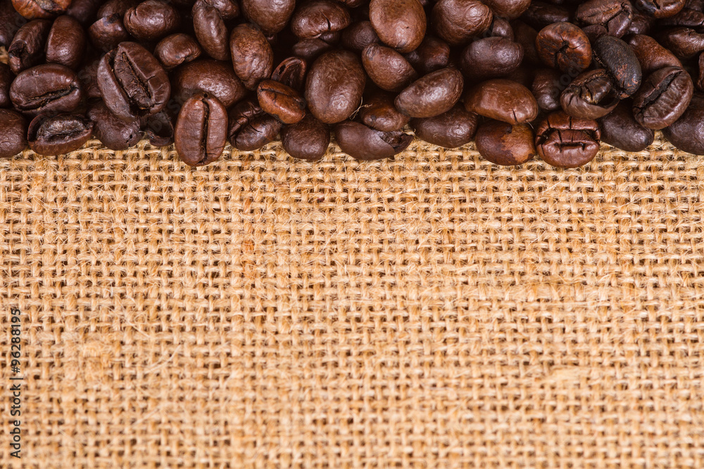 Canvas and Coffee Beans Photo Background. Copy Space Canvas and Coffee Beans Photo Background. Copy Space