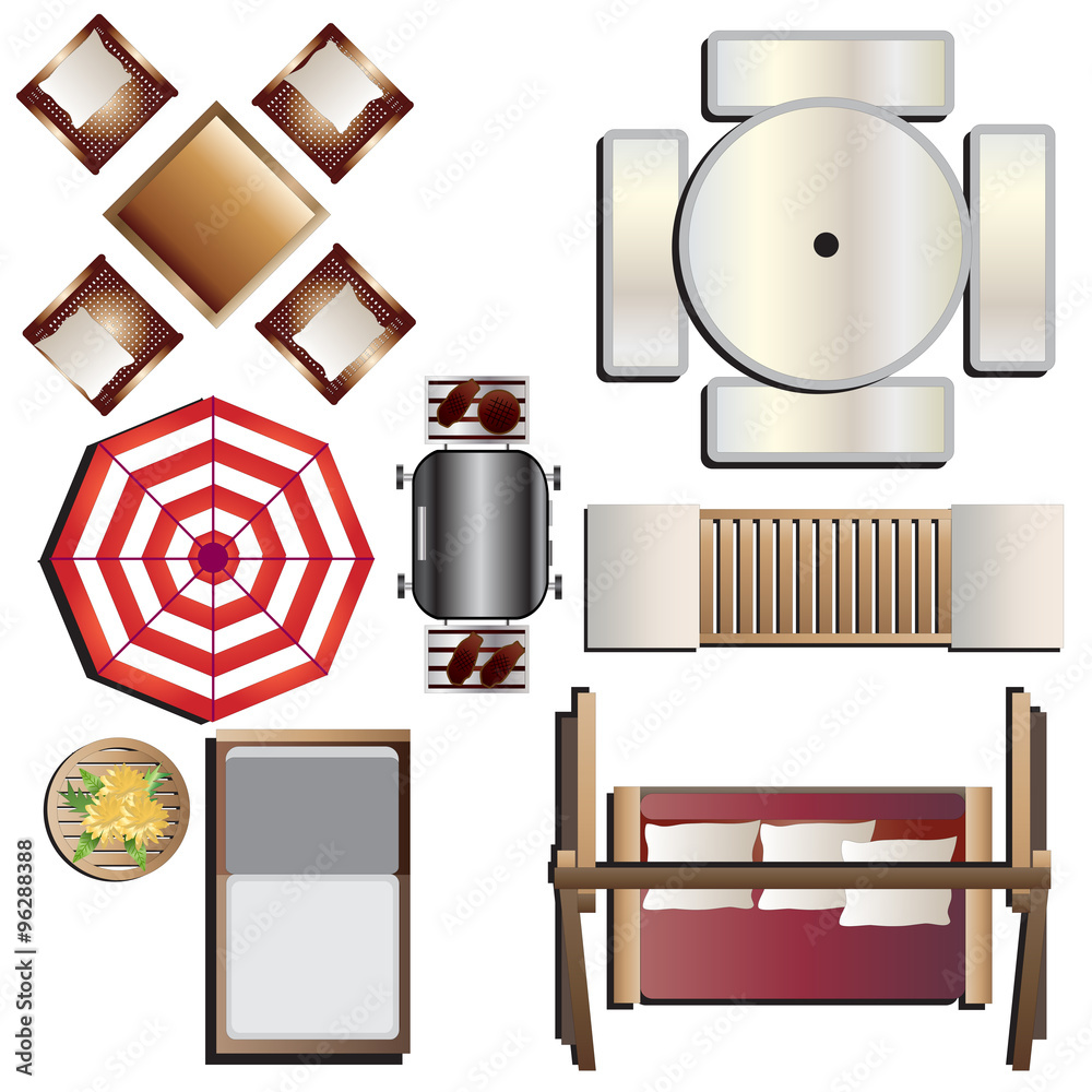 Outdoor furniture top view set 17 for landscape design , vector