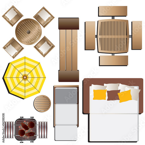 Outdoor furniture top view set 15 for landscape design , vector illustration