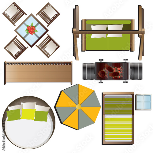 Outdoor furniture top view set 16 for landscape design , vector illustration