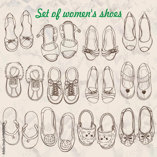 Set of women s shoes in sketch style