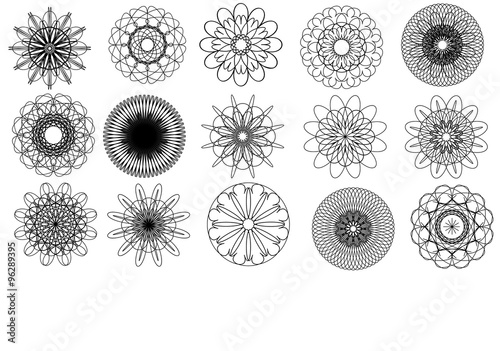 15 isolated spirographs, vector image. EPS10