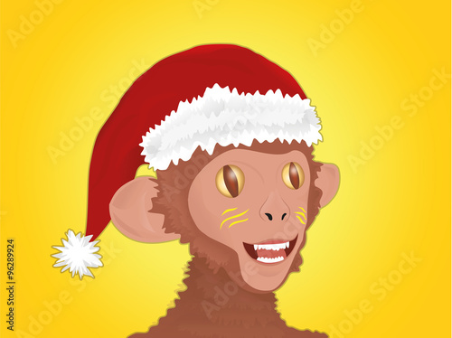 New Year monkey in a Santa's cap.