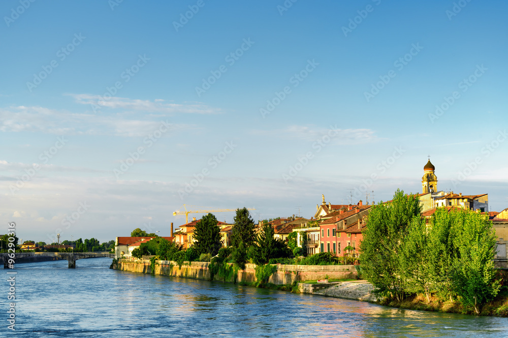 Fototapeta premium View of waterfront of the Adige River from Ponte Navi, Verona
