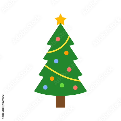 Christmas tree with decorations and star flat icon for apps and websites