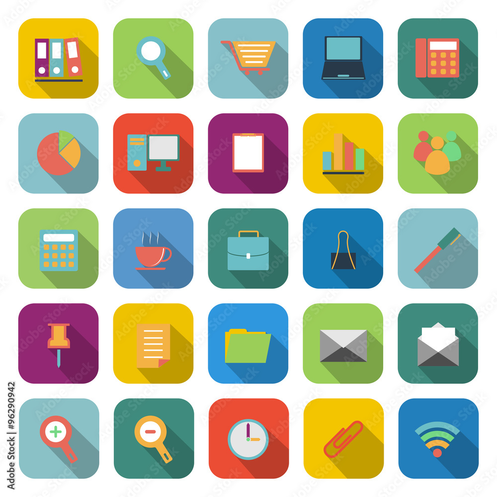 Office color icons with long shadow Office color icons with long shadow