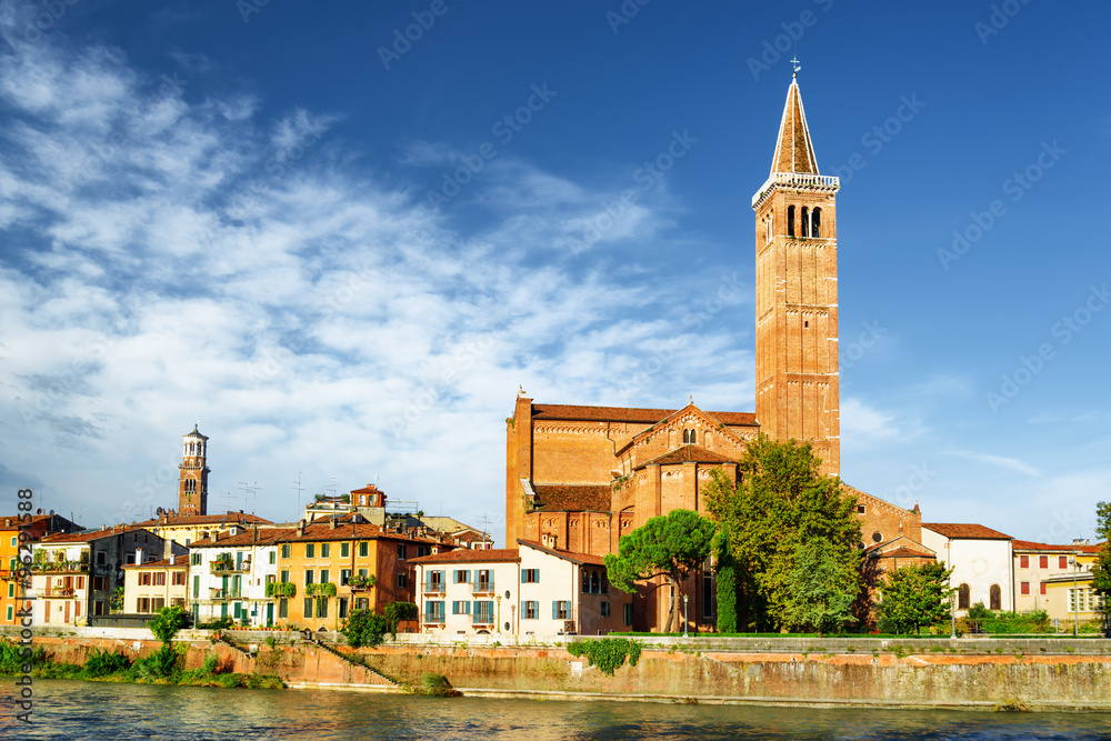View of the Santa Anastasia church from the Adige River. Verona