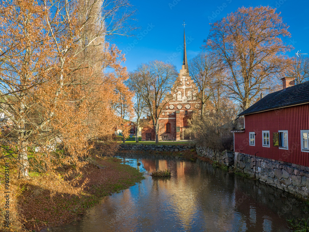Medieval St Lawrence's church on an autumn day in Soderkoping. Soderkoping is a small old historic and idyllic town in Sweden.
