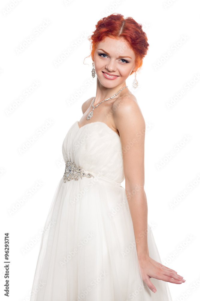 Smiling bride in a gala dress