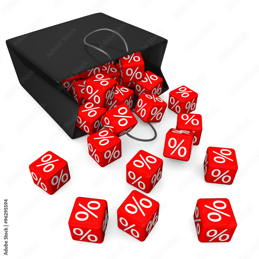 Black Shopping Bag Red Percent Cubes
