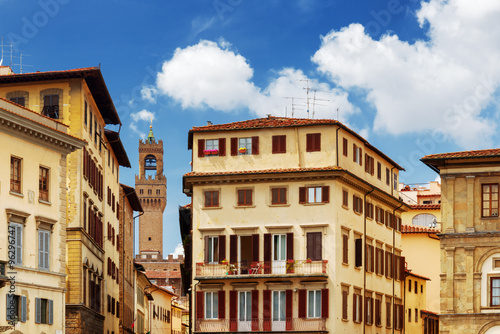 Facades of old houses on the Piazza Santa Croce, Florence, Italy