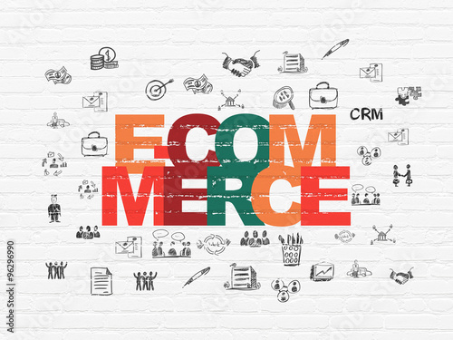 Business concept  E-commerce on wall background