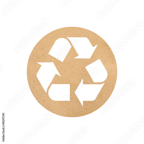Recycling symbol on cardboard paper texture