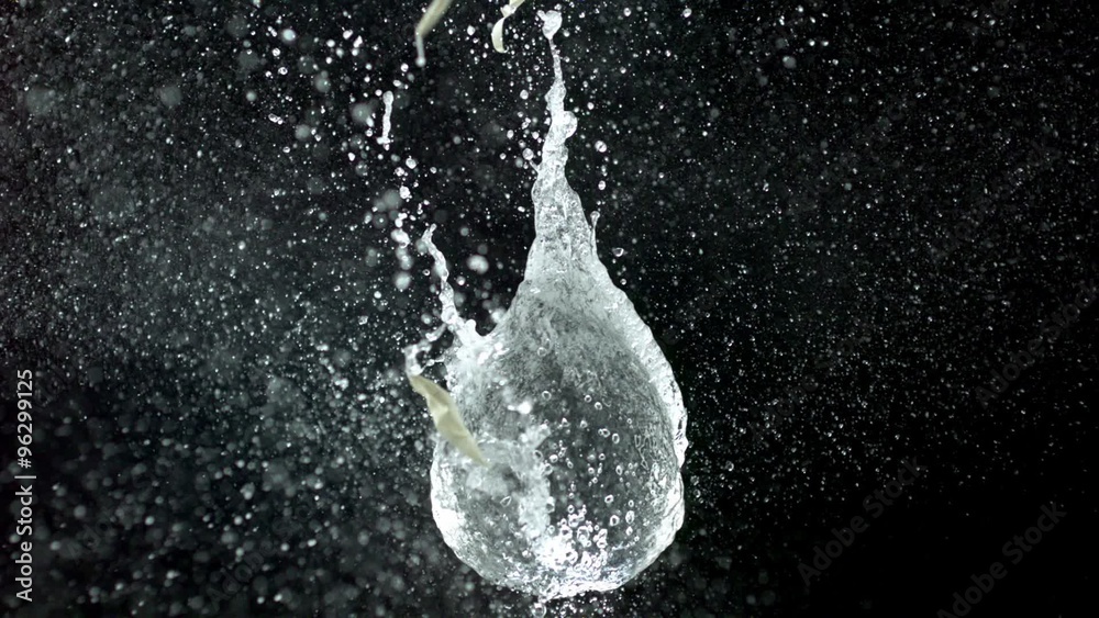 Popping water balloon on black background shooting with high speed camera, phantom flex.