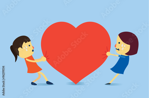 Two woman try to get same heart. This illustration meaning to a love problem