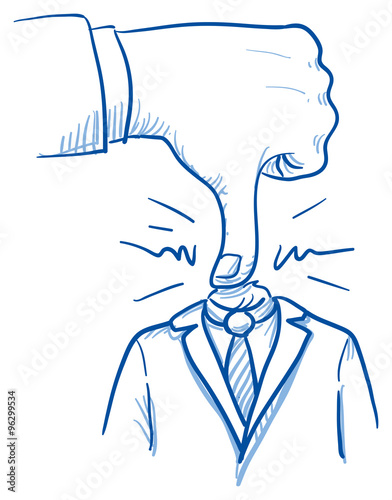 Business man with big hand pushing his head, concept for stress, burnout, headache, depression, hard work, bullying, hand drawn doodle vector illustration