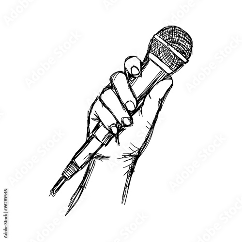 illustration vector doodle hand drawn of sketch hand with microphone